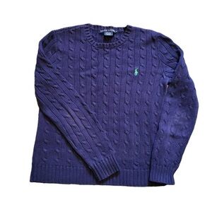 Vintage Ralph Lauren Cable Knit Crew Sweater Cotton Blue Women's Medium